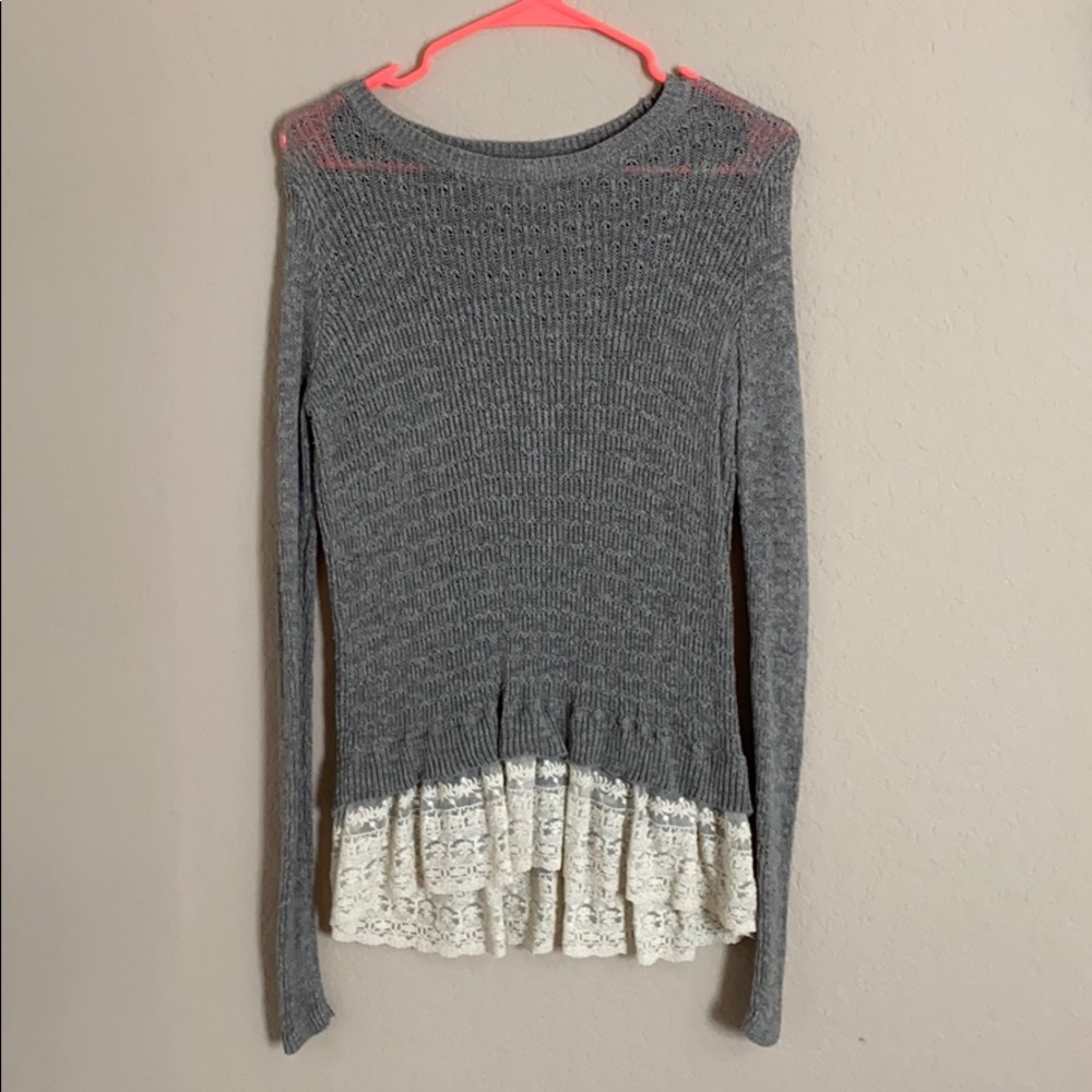 Grey sweater with lace trim!